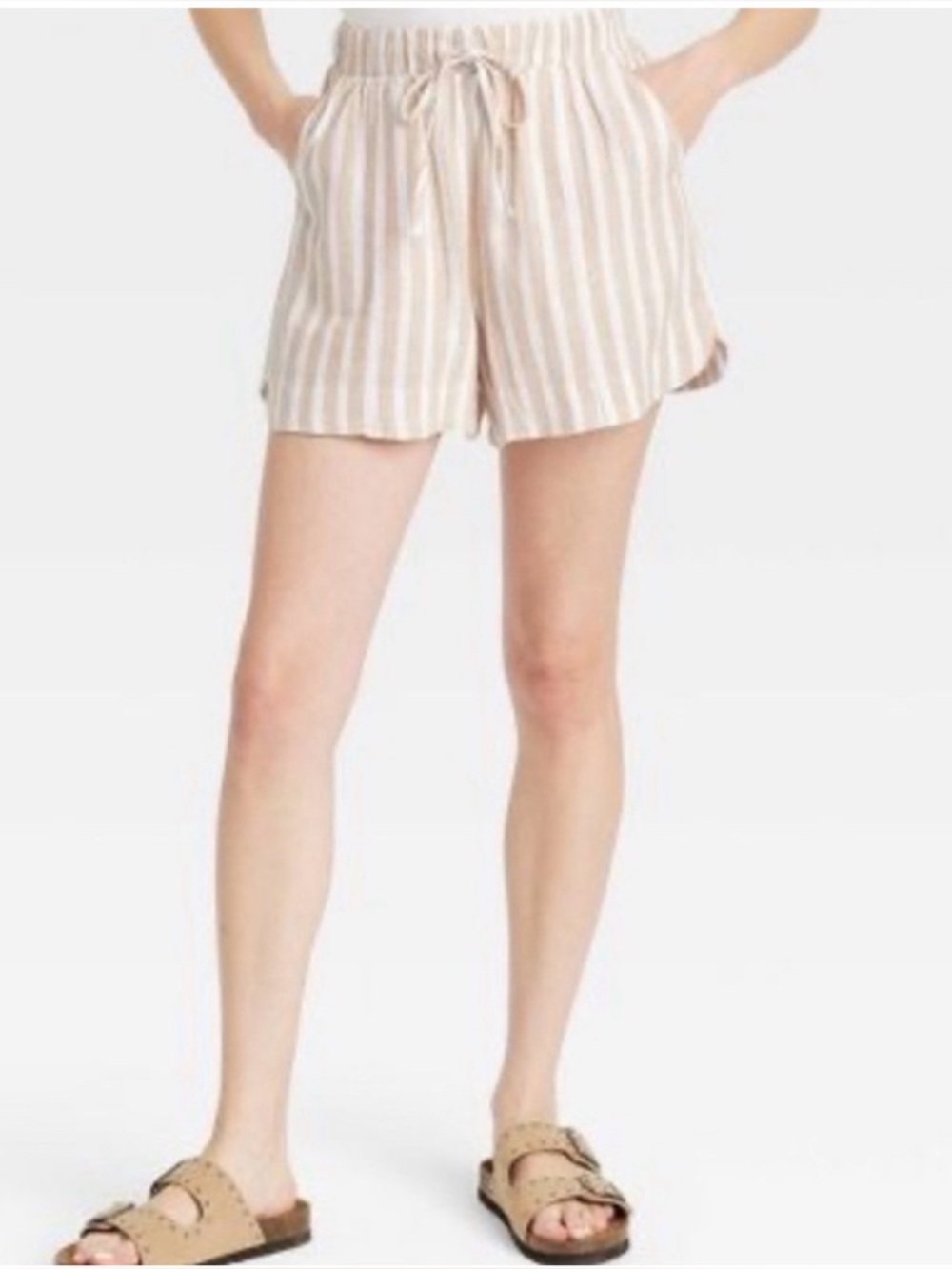 Universal Thread Beige and White Striped Drawstring Women's Shorts
